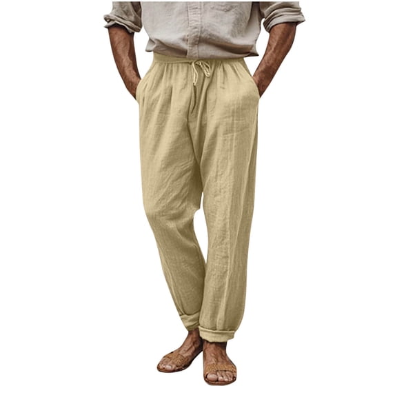 WRKEKC Casual Pants for Men Versatile Solid Color Elastic Waist Pants with Multiple Pockets Comfort Fit for Office Casual or Leisure