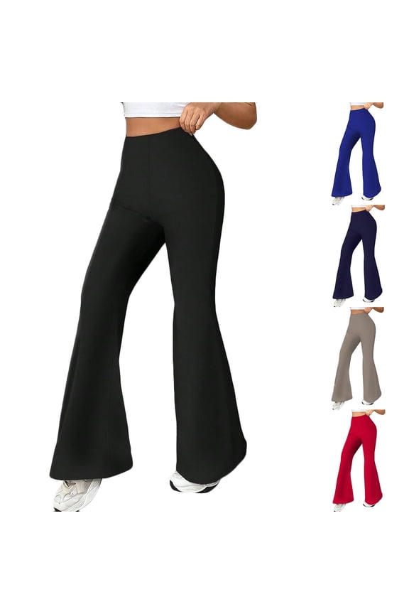 Casual Pants for Women Vintage Solid Color High Waisted Slim Fit Flare Pants with Soft Stretchy Fabric for Work