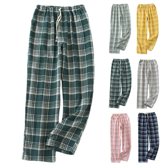 WRKEKC Casual Pants for Women, Wide Leg Pants for Women, Ladies' Comfortable Elastic Waist Drawstring Plaid Print Pajama Pants