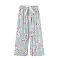 thumbnail image 1 of WRKEKC Casual Pants for Women, Wide Leg Pants for Women, Ladies' Floral Print Thin Wide-leg Loose Outside Cropped Pajama Pants with Drawstring, 1 of 3