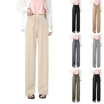 WRKEKC Casual Pants for Women, Wide Leg Pants for Women, Ladies' Solid Color High Waist Hanging Loose Straight Casual Ice Silk Wide Leg Pencil Pants