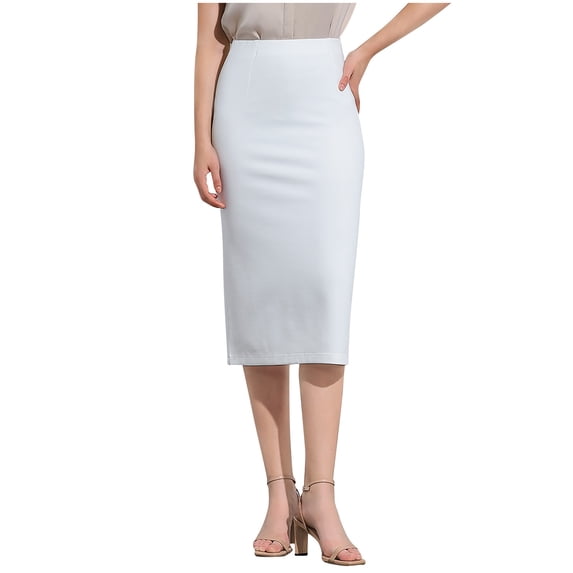 WRKEKC Casual Skirts for Women Solid High Waist Stretchy Pencil Skirt with Bodycon Silhouette and Side Vent