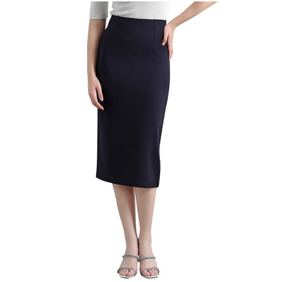 WRKEKC Casual Skirts for Women Solid High Waist Stretchy Pencil Skirt with Bodycon Silhouette and Side Vent