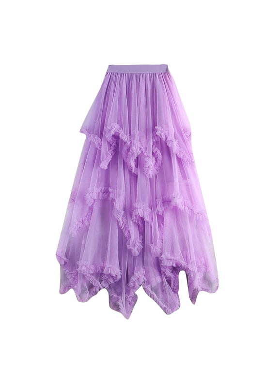Casual Skirts for Women Tulle High Waist Tutu Skirt with Layers and Subtle Sheer Overlay