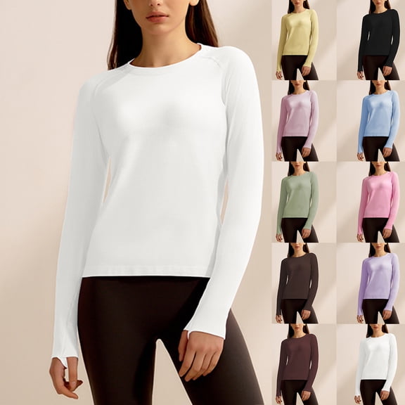 WRKEKC Casual Tops for Womens, Summer T-Shirts for Women, Women's Classic Summer Long Sleeve Round Neck Soft Comfortable Breathable T-Shirts