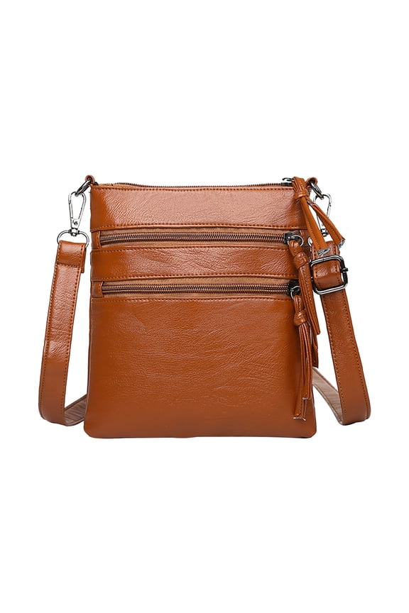 Clearance Women's Crossbody Bag, Medium Zipper Pocket Crossbody Strap, Soft Leather Women's Shoulder Bag Brown