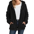thumbnail image 1 of WRKEKC Coats for Women Solid Color Zip Up Hooded Sherpa Fleece Jacket with Pockets Double-Sided Warm Long Sleeve Fall Winter Outerwear, 1 of 7