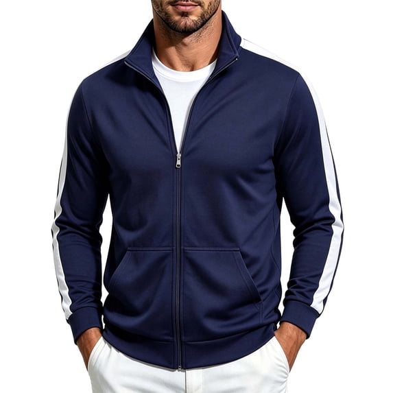 WRKEKC Color Block Track Jacket for Men Stand Collar Full Zip Long Sleeve Sport Coat with Side Pockets for Jogging and Outdoor