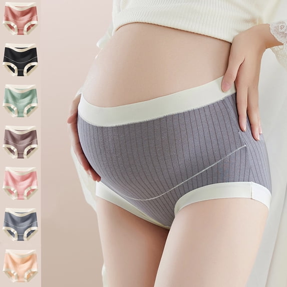WRKEKC Cotton Underwear for Women High Rise Solid Color Ribbed Breathable Maternity Panties Soft Stretchy Belly Support Soft