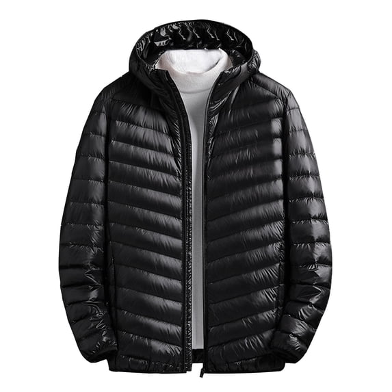 WRKEKC Down Jacket Mens Hooded Solid Color Puffer Jacket with Zipper Pockets Lightweight Quilted Cotton Outerwear Winter Casual Daily Wear for Men