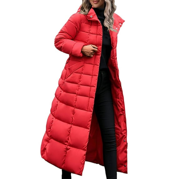 WRKEKC Down Jackets for Women Extended Length Solid Color Hooded Tie Long Sleeve Cotton Coat Warm Winter Outerwear