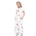 thumbnail image 1 of WRKEKC Dresses for Girls Short Sleeve Floral Print Pocket Tiered Ruffled Maxi Long Dress Soft for 4-14 Years, 1 of 9