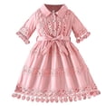thumbnail image 1 of WRKEKC Dresses for Girls Short Sleeve Turn Down Collar Lace Detail Solid Color Soft Breathable Comfortable Cotton Daily 2-8 Years, 1 of 8
