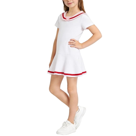 WRKEKC Dresses for Girls Short Sleeve Turn Down Collar Solid Color Ruffled Soft Breathable Comfortable Cotton Fabric Daily 1-10 Years