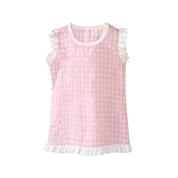 WRKEKC Dresses for Girls Sleeveless Round Neck Plaid Soft Breathable Comfortable Cotton Fabric Lightweight Daily Wear 6-12 Years