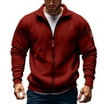 thumbnail image 1 of WRKEKC Fleece Jacket Men Solid Color Long Sleeve Stand Collar Zip Up Thickened Pocket No Hood Casual Outerwear for Fall and Winter, 1 of 4