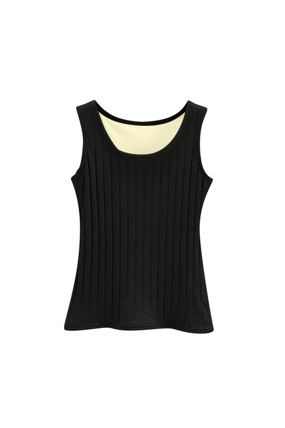 Fleece Lined Tank Top for Women Solid Color Crew Neck Sleeveless Winter Layering Tank Casual Slim Fit Warm Top