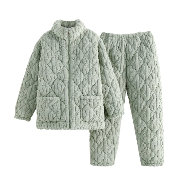 WRKEKC Fleece Pajamas Women Winter European Style Long Sleeve Long Pants Warm Home Loungewear Sleepwear Set for Women Cold Season Comfort