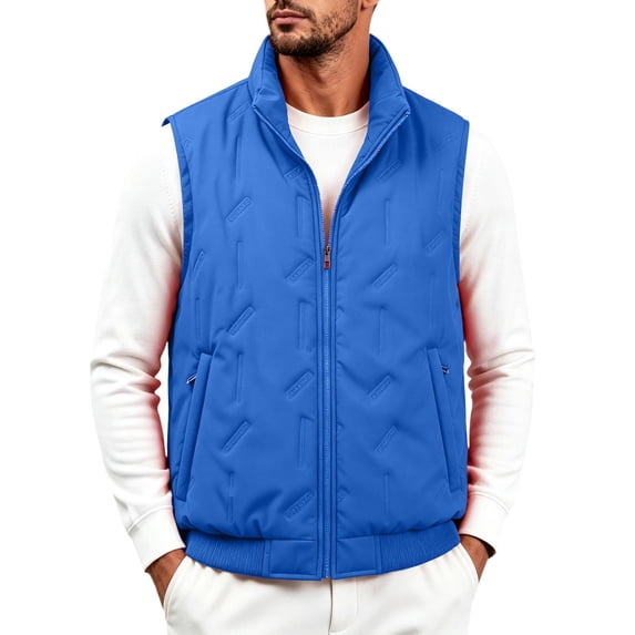 WRKEKC Fleece Vest for Men Stand Collar Solid Full Zip Warm Sherpa Lined Sleeveless Pockets Casual Loose Fit Outerwear