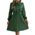 thumbnail image 1 of WRKEKC Floral Dress for Women Print Long Sleeve V-Neck Midi Dress for Fall Winter Polka Dot Tie Waist Pleated Skirt Elastic Cuff and Back Zip, 1 of 7