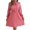 thumbnail image 1 of WRKEKC Floral Dress for Women Print Long Sleeve V-Neck Midi Dress for Fall Winter Polka Dot Tie Waist Pleated Skirt Elastic Cuff and Back Zip, 1 of 7