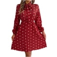 thumbnail image 1 of WRKEKC Floral Dress for Women Print Long Sleeve V-Neck Midi Dress for Fall Winter Polka Dot Tie Waist Pleated Skirt Elastic Cuff and Back Zip, 1 of 7