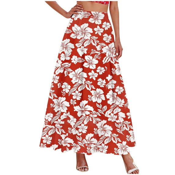 WRKEKC Flowy Skirts for Women Floral Print Elastic Waist Drawstring Pocket A Line Skirt with Summer Vibe