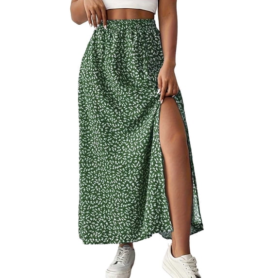 WRKEKC Flowy Skirts for Women Floral Print Side Split High Waist A Line Midi Skirt with Flowy Georgette