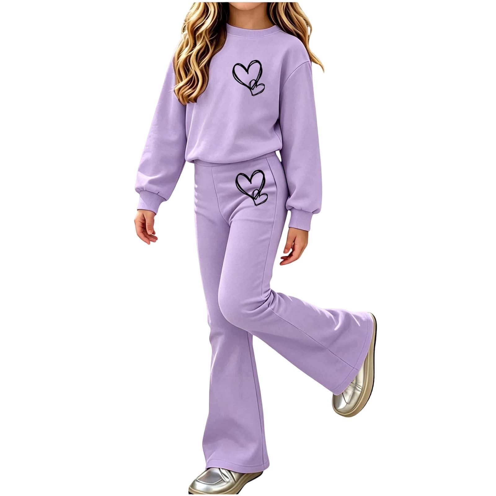 WRKEKC Girl Fall Outfits Solid Color Gradient Long Sleeve Round Neck ...