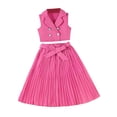 thumbnail image 1 of WRKEKC Girls 2 Piece Outfits Blazer Collar Sleeveless Top Pleated Skirt Casual Summer Daily Soft Comfortable 2-8 Years, 1 of 7