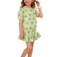 thumbnail image 1 of WRKEKC Girls 2 Piece Outfits Cherry Print Short Sleeve Round Neck Top Skirt Shorts Set Casual Summer 1-9 Years, 1 of 7