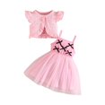 thumbnail image 1 of WRKEKC Girls 2 Piece Outfits Short Sleeve Round Neck Bowknot Sheer Dress Set with Flutter Sleeve for 6 Months-4 Years, 1 of 6