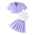 thumbnail image 1 of WRKEKC Girls 2 Piece Outfits Short Sleeve Round Neck Solid Color Blazer Vest and Pleated Skirt 3 Piece Set for 3-9 Years, 1 of 3