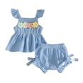thumbnail image 1 of WRKEKC Girls 2 piece Outfits Double Flutter Sleeve Straps Top and Lace Bow Hem Shorts Set for 3-24 Months, 1 of 8