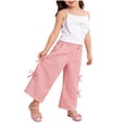 thumbnail image 1 of WRKEKC Girls 2 piece Outfits Summer Set Bowknot Decor Cami Top Striped Wide Leg Pants Soft Fabric Casual Style for Girls 2-7 Years, 1 of 8