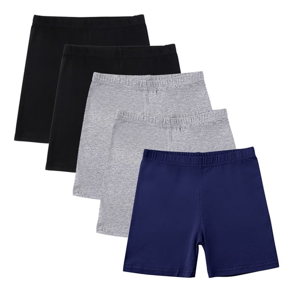 WRKEKC Girls Athletic Shorts 5 PC Solid Color Stretch Comfort Yoga Shorts Kids Pants Lightweight Fabric 5-14 Years