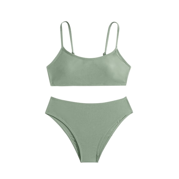 WRKEKC Girls Bikini Set 2 Piece Solid Color Halter Top and Hipster Bottom with Removable Pads Summer 8-14 Years