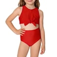 thumbnail image 1 of WRKEKC Girls Bikini Set 2 Piece Solid Color Nylon Halter Top and Bottom with Removable Pads 2-12 Years, 1 of 5