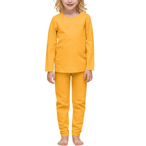 WRKEKC Girls Boys Thermal Underwear Set Solid Color Fleece Lined Long Sleeve Crew Neck Top and Pants 2 Piece Sleepwear Set for Kids 2 - 13 Years
