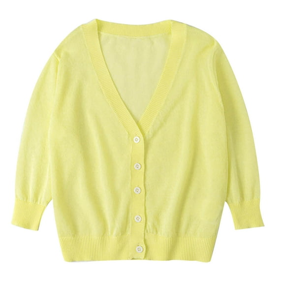 WRKEKC Girls Cardigan Sweater Solid Color V Neck Lightweight Breathable Long Sleeve Button Front Cardigan Outerwear for 18 Months-7 Years Girls Fall and Winter