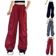 thumbnail image 1 of WRKEKC Girls Cargo Pants Drawstring Elastic Waist Wide Leg Multiple Pockets Fleece Lined Warm Cozy Soft Stretchy Comfy Pants for Girls 5-15 Years Fall Winter Wear, 1 of 4