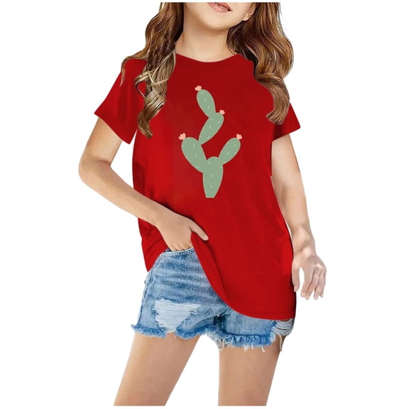 WRKEKC Girls Casual T-Shirts, Summer Tops for Girls, Girls Boys Summer Casual Round Neck Short Sleeve Comfortable Breathable Graphic T-Shirts
