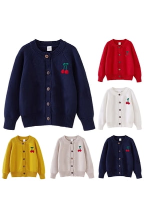 Girls Embroidered Cotton Knitted Cardigan Hand Crocheted Round Neck Sweater Jacket for 2-8 Years Kids Casual Fall Outerwear
