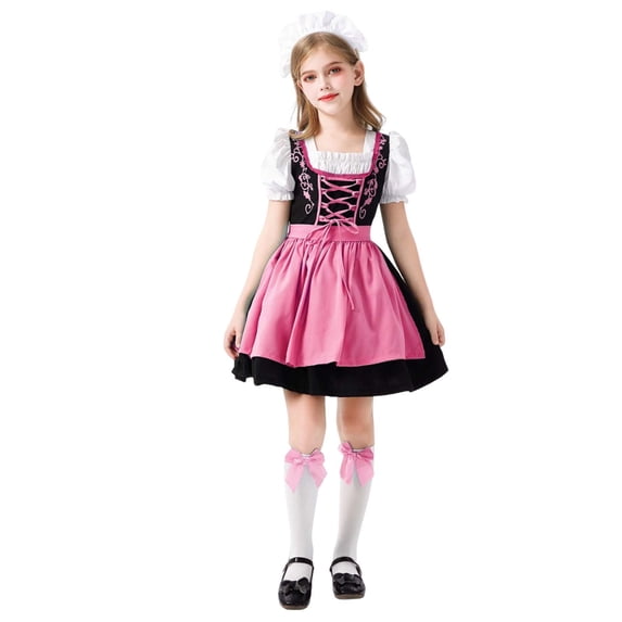 WRKEKC Girls Costume Dress Set Long Sleeve Vintage Maid Apron Puff Sleeve Stage Performance Gown for 3-11 Years