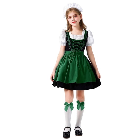WRKEKC Girls Costume Dress Set Long Sleeve Vintage Maid Apron Puff Sleeve Stage Performance Gown for 3-11 Years