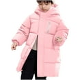 thumbnail image 1 of WRKEKC Girls Down Jacket Kids Hooded Winter Coat with Reflective Zip Up Thickened Knee Length Windproof Water Resistant Outerwear for 4-14 Years, 1 of 5