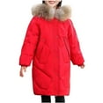 thumbnail image 1 of WRKEKC Girls Down Jacket Style Kids Long Winter Coat with Faux Fur Trim Hood Zipper Front Pocket Warm Insulated Outerwear for 6-16 Years, 1 of 7