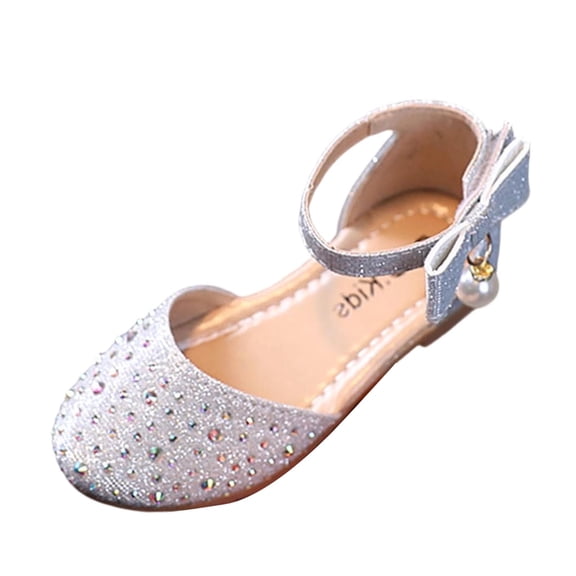 WRKEKC Girls Dress Shoes Sequin Crystal Rhinestone Bow Flat Soft Sole Non Slip Party Wedding Princess Dance Shoes