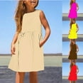 thumbnail image 1 of WRKEKC Girls Dresses Summer Sleeveless Round Neck Dress with Pockets Comfortable Casual Solid Color for 3-14 Years Kids, 1 of 5