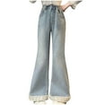 thumbnail image 1 of WRKEKC Girls Flare Jeans High Waist Solid Color Ruffled Hem Flowy Loose Fit Vintage Wash Denim Pants for 5-15 Years Kids Fall Winter, 1 of 6